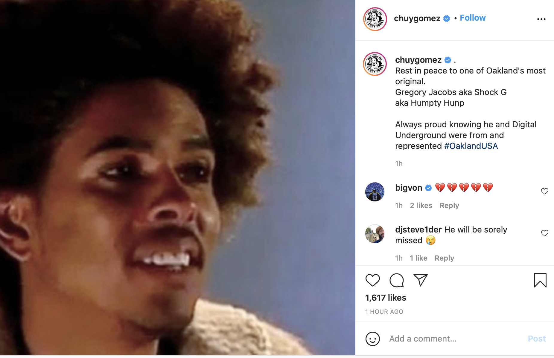 A young African American man with a slight Afro looking off into the distance, looking angelic