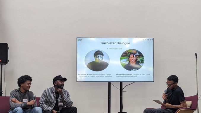 image of three young Black men on a panel speaking about technology