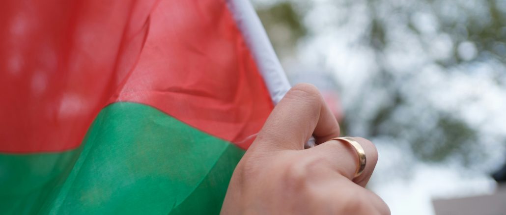 close up photo of red and green flag and hand